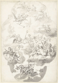 Schets voor een plafond met allegorische figuren by Unknown Artist