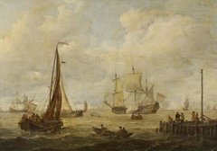 Sea-piece with a Dutch man-of-war by Abraham Storck