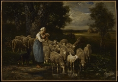 Shepherdess and Sheep, Fontainebleau by Charles Jacque
