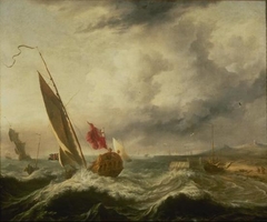 Ships in a storm by Hendrick Dubbels