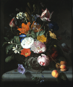 Still Life of Flowers with a Branch of Peaches by Jacob van Walscapelle