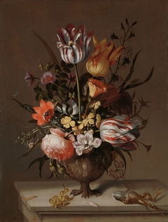 Still Life with a Vase of Flowers and a Dead Frog