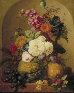 Still Life with Fruit and Flowers in a Niche by Georgius Jacobus Johannes van Os