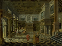 Sumptuous renaissance interior with a banquet