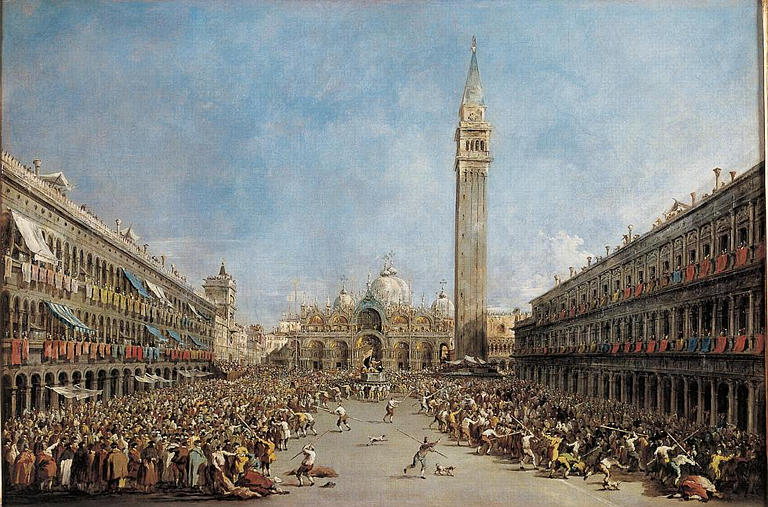 The Doge of Venice Carried by Gondoliers after His Election on Piazza San Marco