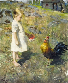The girl and the rooster