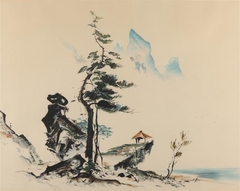 Trees and hut in a landscape by Tyrus Wong
