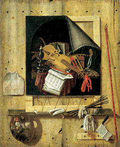 Trompe-l'œil Still Life : Canvas and Painting Tools by Cornelis Norbertus Gysbrechts