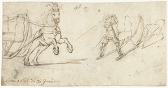 Twee studies van een paard en arrenslee by Gerard ter Borch II