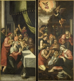 Two Altarpiece Wings with the Circumcision (left) and Adoration of the Shepherds (right). On the outside are John the Baptist with the Lamb of God and Six Kneeling Noblemen in Armor by Unknown Artist