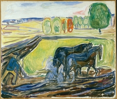 Two Black Horses at the Plough by Edvard Munch