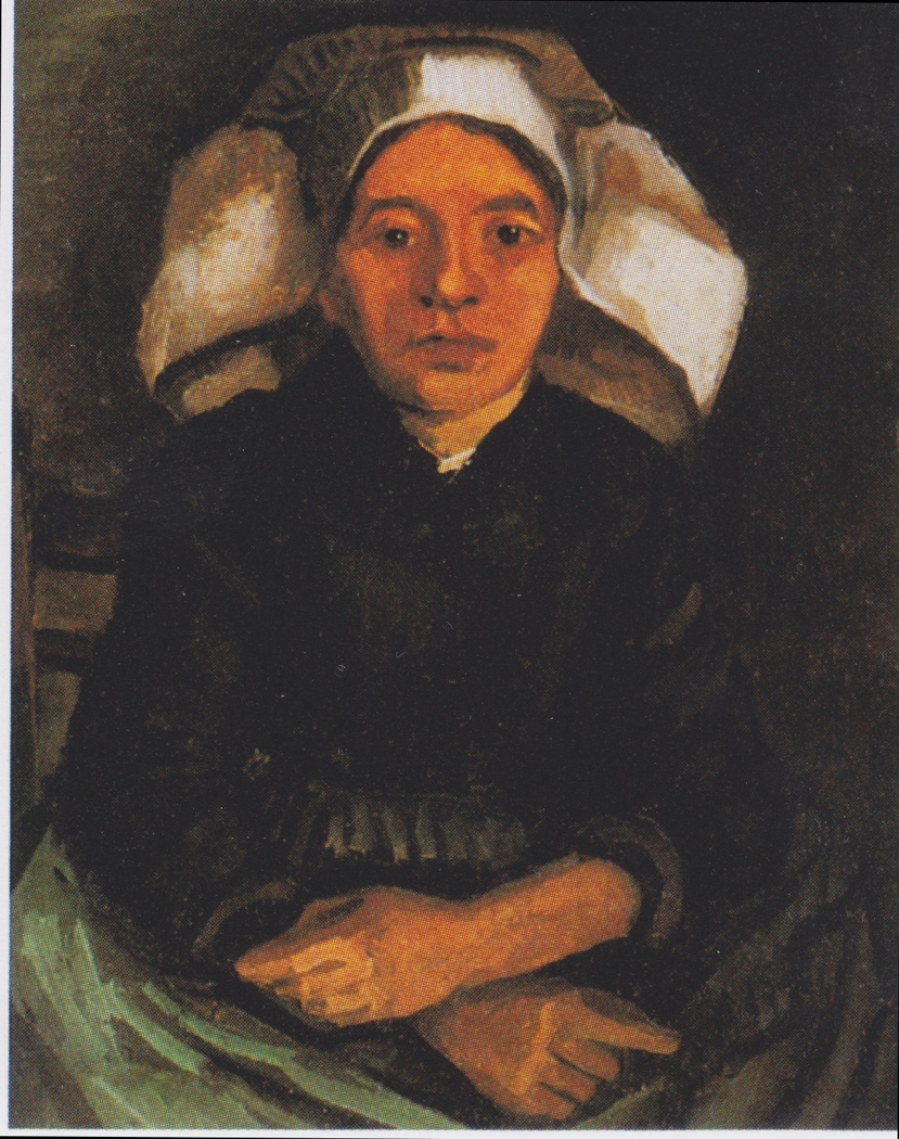 Peasant woman, seated, with a white hood