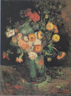 Vase with Zinnias and Geraniums