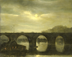 View of a Bridge of the Seine in Paris by Moonlight