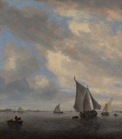 View of a lake with sailing ships by Salomon van Ruysdael