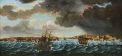 View of a north-easterly gale beating against the Grand Harbour entrance by Alberto Pullicino