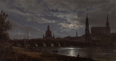 View of Dresden by Moonlight by Johan Christian Dahl
