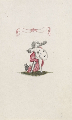 Vignet met keeshond en roze strik, 1795 by Unknown Artist