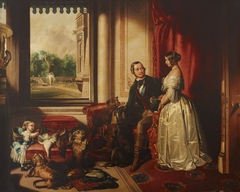'Windsor Castle in Modern Times': Queen Victoria, Prince Albert with his Favourite Greyhound, Eos, and Terrier, Dandit, and Victoria, the Princess Royal (after Sir Edwin Landseer) by after Sir Edwin Henry Landseer RA