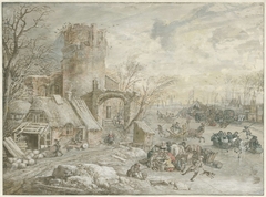 Winterlandschap met ijsvermaak by Gerrit van Battem de Oude