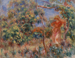 Woman in Red in a Landscape (Femme en rouge dans un paysage) by Auguste Renoir