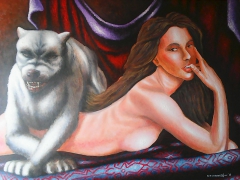 Woman with Dogo argentino by Petros S. Papapostolou