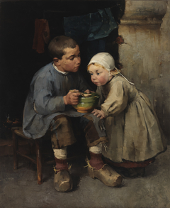 A Boy Feeding his Little Sister by Helene Schjerfbeck