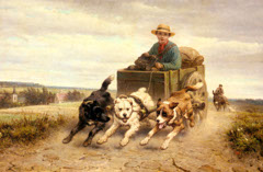 A Cart Pulled by Three Dogs by Henriëtte Ronner