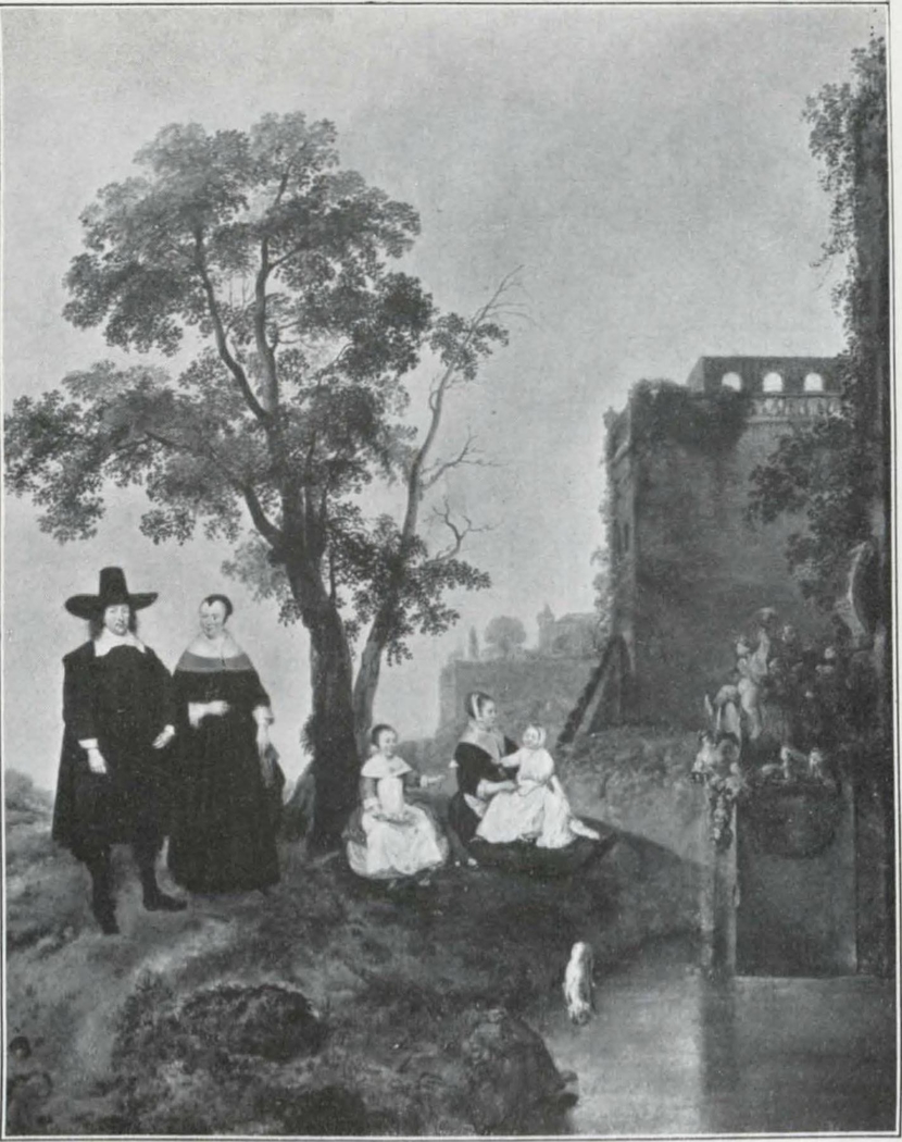 A family group near a château