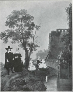 A family group near a château