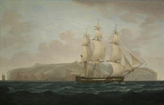 A Royal Navy two-decker off St Helena by William John Huggins