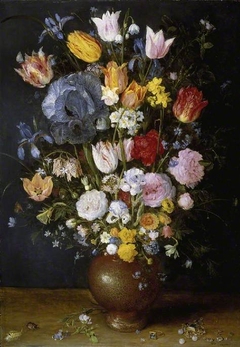 A stoneware vase of flowers by Jan Brueghel the Elder