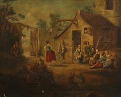 A Village Scene with a Young Couple Dancing by Flemish School