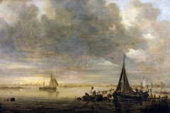 An Evening River Landscape with a Ferry