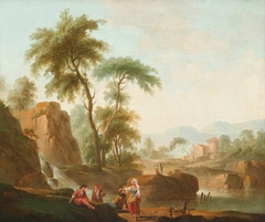 An Italianate Landscape with Peasants by a Waterfall by follower of Claude-Joseph Vernet