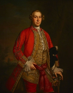 An Unknown Man in a Brocaded Red Suit and Brocade Waistcoat by Philip Hussey