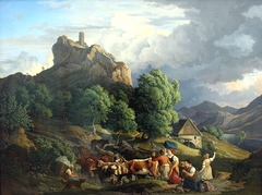 Approaching thunderstorm at Schreckenstein by Ludwig Richter