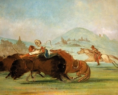 Batiste and I Running Buffalo, Mouth of the Yellowstone by George Catlin
