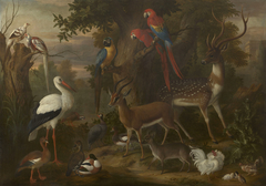 Birds and Deer in a Landscape