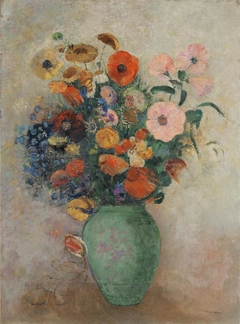 Bouquet of Flowers in a Green Vase