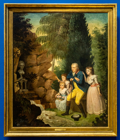 Clemens August von Galen mit seinen Töchtern vor der Büste der Mutter im Park by Johann Christoph Rincklake