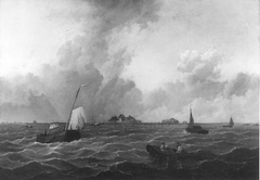 De eilanden Den Hoorn en Jan Rebelle in het IJ by Jacobus Sörensen