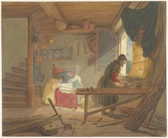 De Heilige Familie in Jozefs werkplaats by Tethart Philip Christian Haag