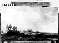 Duinachtig landschap met twee ruiters en vijf figuren by Jan van Goyen