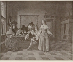 Elegant company playing cards by Pieter de Hooch