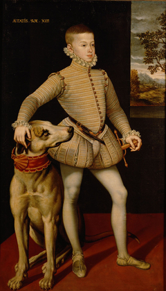 Erzherzog Albrecht VII. (1559-1621) im Alter von 14 Jahren mit einer Dogge, in ganzer Figur by Anonymous