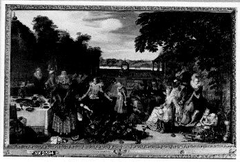 Feest op het terras van een tuin by Esaias van de Velde