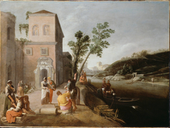 Figures on the  Bank of a River by Italian School