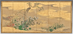 Flowers and Trees of the Four Seasons (left screen) by Watanabe Shikō