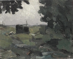 Free impression of a polder landscape by Piet Mondrian